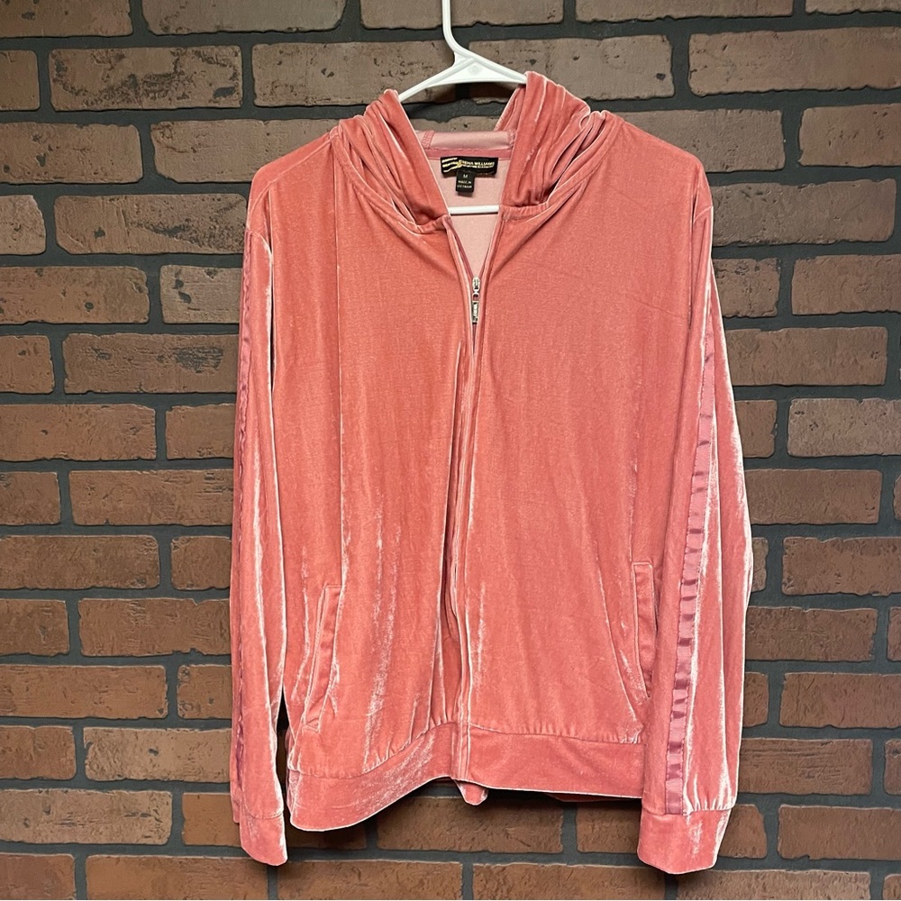 Serena Williams Pink Full Zip Velour Hooded Sweatshirt Size Medium